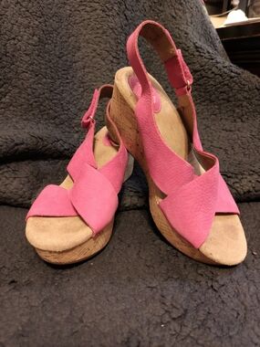Clarks Pink Women's Cork Wedge Sandals - Stylish Slingback